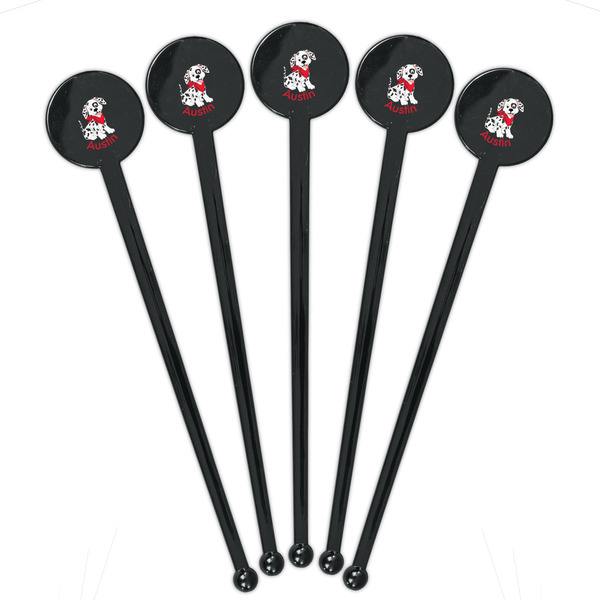 Dalmation Black Plastic 7" Stir Stick - Round - Fan View