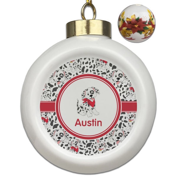 Custom Dalmation Ceramic Ball Ornaments - Poinsettia Garland (Personalized)