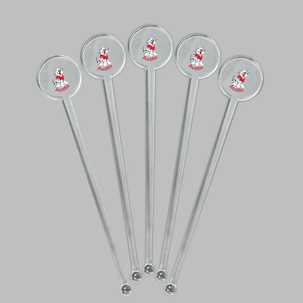 Dalmation Clear Plastic 7" Stir Stick - Round - Fan View