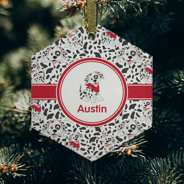 Dalmation Frosted Glass Ornament - Hexagon (Lifestyle)
