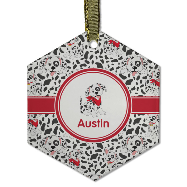 Custom Dalmation Flat Glass Ornament - Hexagon w/ Name or Text