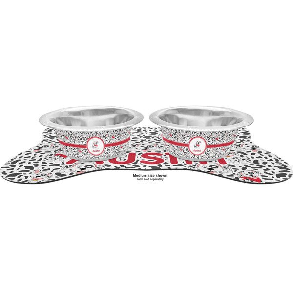 Dalmation Metal Pet Bowls - On Dog Bone Shaped Mat