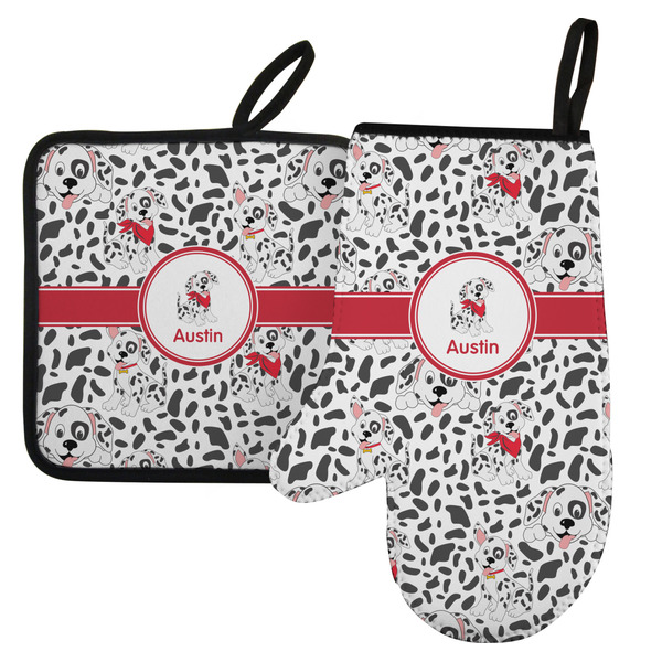 Custom Dalmation Left Oven Mitt & Pot Holder Set w/ Name or Text