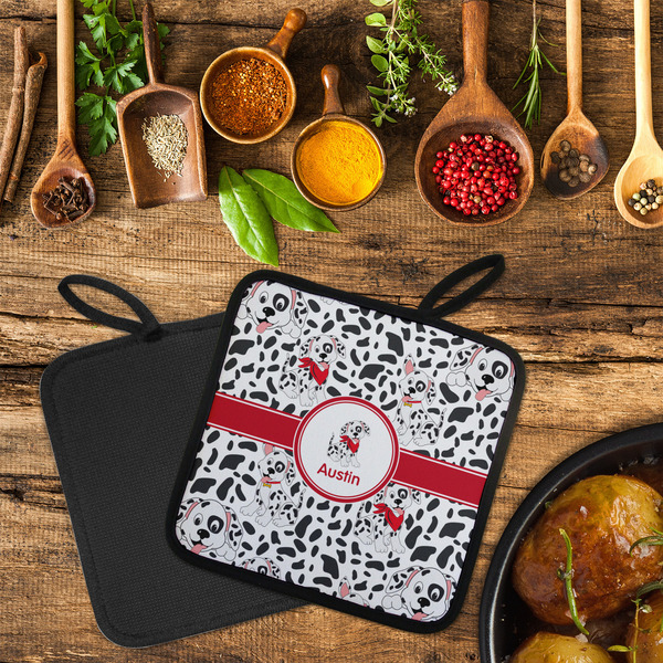 Dalmation Neoprene Pot Holder - Set of 2  LIFESTYLE (Flatlay)