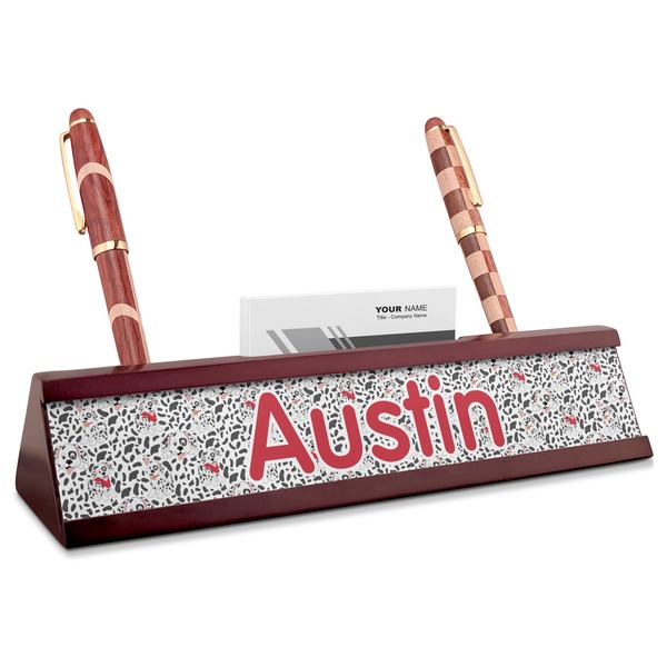 Custom Dalmation Red Mahogany Nameplate with Business Card Holder (Personalized)