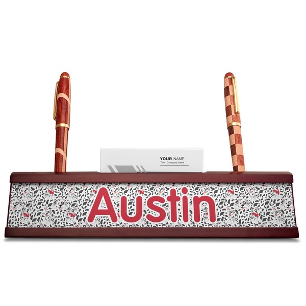 Dalmation Red Mahogany Nameplates with Business Card Holder - Straight
