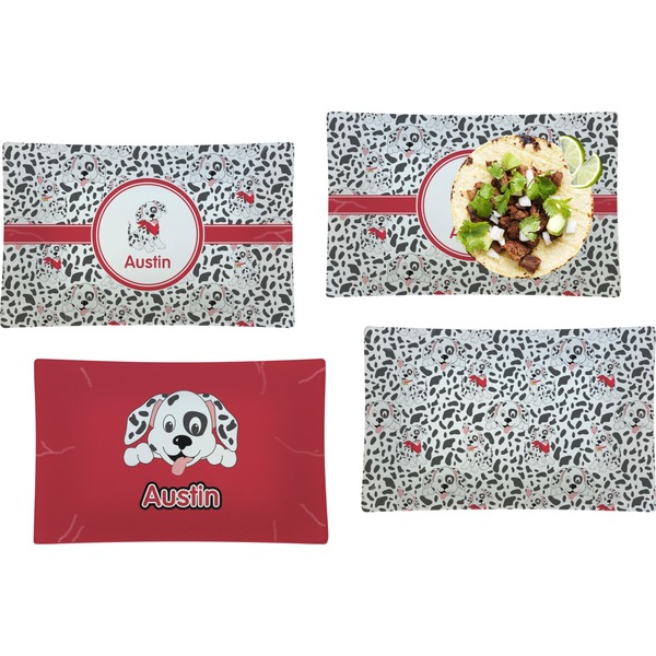Custom Dalmation Set of 4 Glass Rectangular Lunch / Dinner Plate (Personalized)