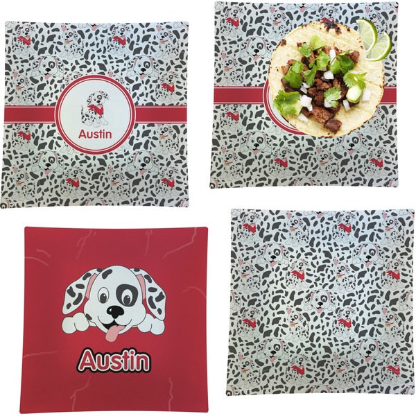 Custom Dalmation Set of 4 Glass Square Lunch / Dinner Plate 9.5" (Personalized)