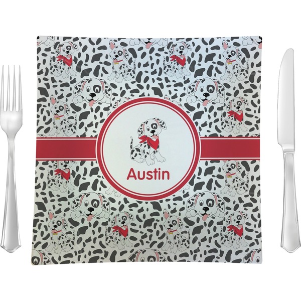 Custom Dalmation 9.5" Glass Square Lunch / Dinner Plate- Single or Set of 4 (Personalized)