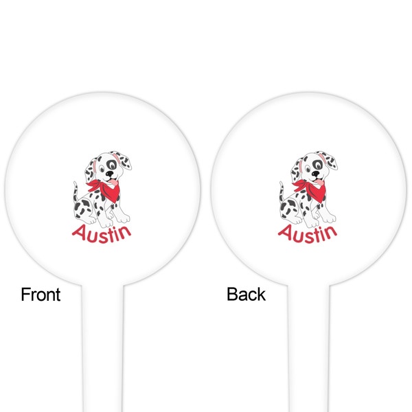 Dalmation White Plastic 4" Food Pick - Round - Double Sided - Front & Back