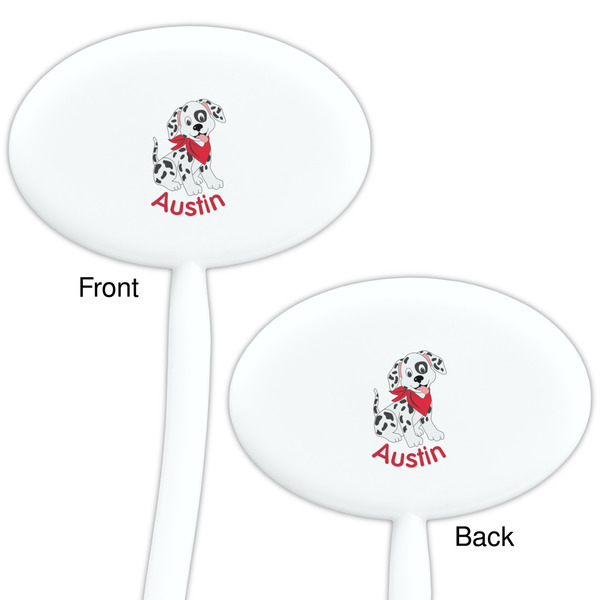 Dalmation White Plastic 7" Stir Stick - Double Sided - Oval - Front & Back