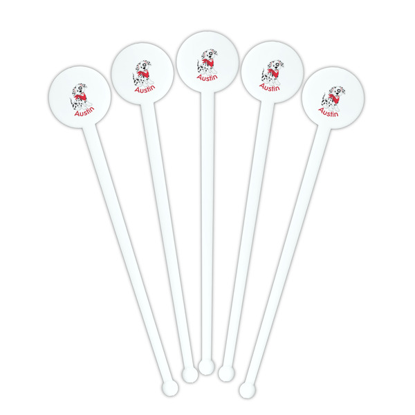 Dalmation White Plastic 7" Stir Stick - Round - Fan View