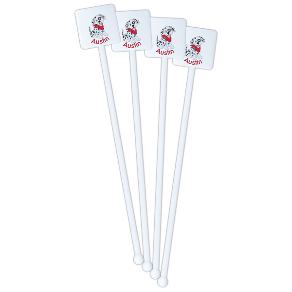 Dalmation White Plastic Stir Stick - Double Sided - Square - Front