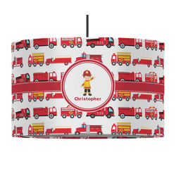 Firetrucks 12" Drum Pendant Lamp - Fabric (Personalized)
