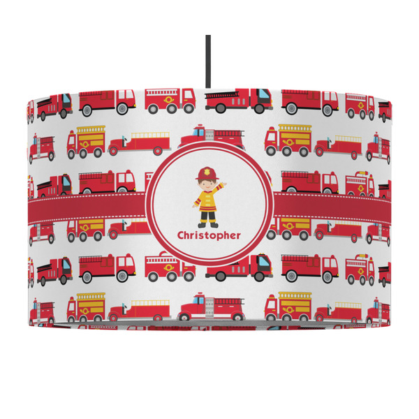 Custom Firetrucks 12" Drum Pendant Lamp - Fabric (Personalized)