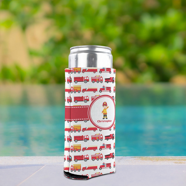 Firetrucks Can Cooler - Tall 12oz - In Context