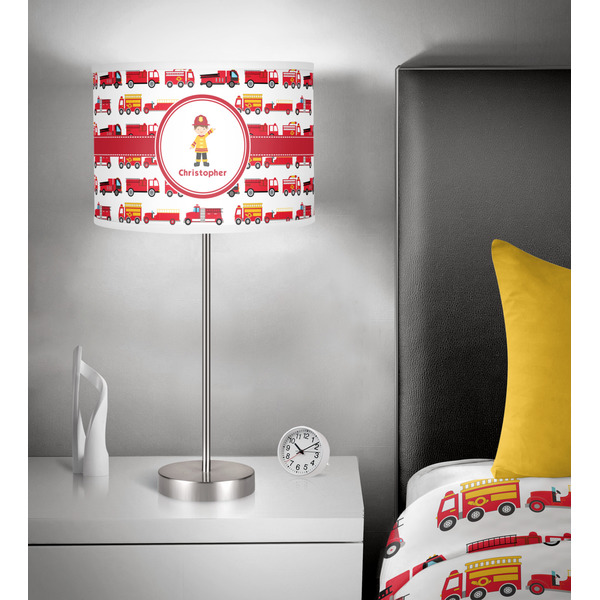 Firetrucks 13 inch drum lamp shade - in room