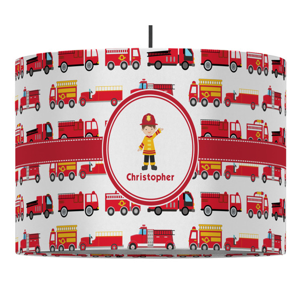 Custom Firetrucks 16" Drum Pendant Lamp - Fabric (Personalized)