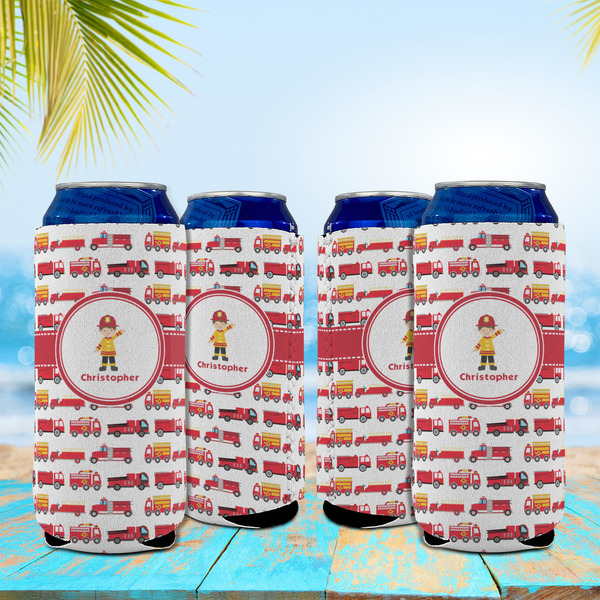 Firetrucks 16oz Can Sleeve - Set of 4 - LIFESTYLE