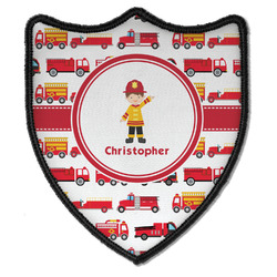 Firetrucks Iron On Shield Patch B w/ Name or Text