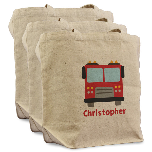 Custom Firetrucks Reusable Cotton Grocery Bags - Set of 3 (Personalized)