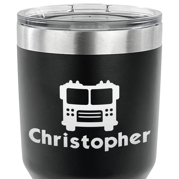 Firetrucks 30 oz Stainless Steel Ringneck Tumbler - Black - CLOSE UP
