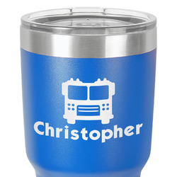 Firetrucks 30 oz Stainless Steel Tumbler - Royal Blue - Single-Sided (Personalized)