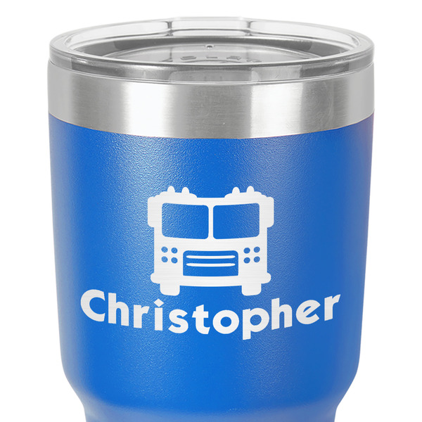 Firetrucks 30 oz Stainless Steel Ringneck Tumbler - Blue - Close Up