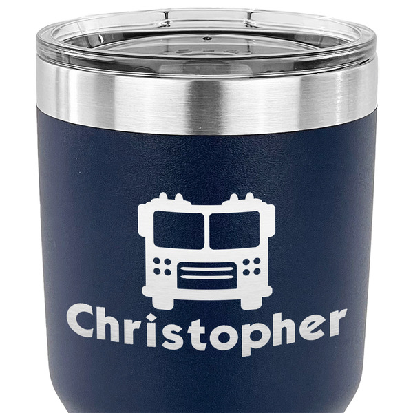 Firetrucks 30 oz Stainless Steel Ringneck Tumbler - Navy - CLOSE UP