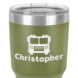 Firetrucks 30 oz Stainless Steel Tumbler - Olive - Double-Sided (Personalized)