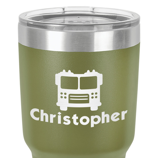 Firetrucks 30 oz Stainless Steel Ringneck Tumbler - Olive - Close Up