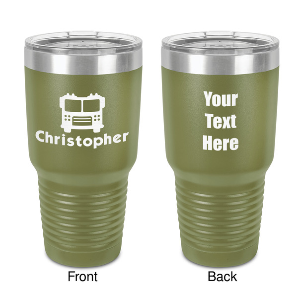 Custom Firetrucks 30 oz Stainless Steel Tumbler - Olive - Double-Sided (Personalized)