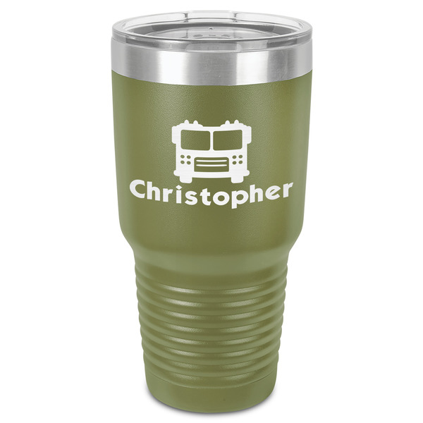 Firetrucks 30 oz Stainless Steel Ringneck Tumbler - Olive - Front