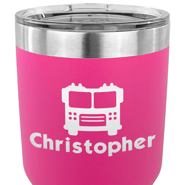 Firetrucks 30 oz Stainless Steel Ringneck Tumbler - Pink - CLOSE UP