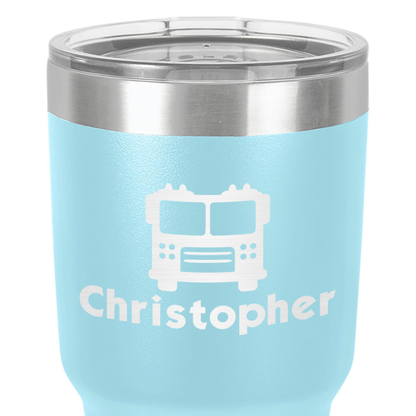 Firetrucks 30 oz Stainless Steel Ringneck Tumbler - Teal - Close Up