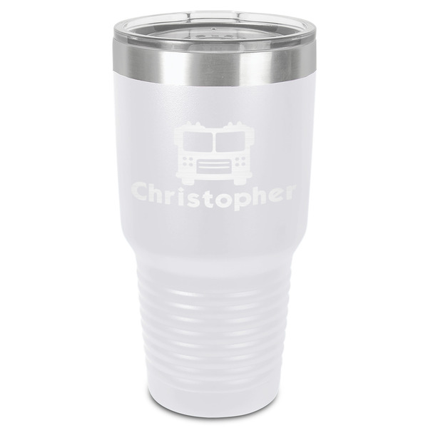 Firetrucks 30 oz Stainless Steel Ringneck Tumbler - White - Front