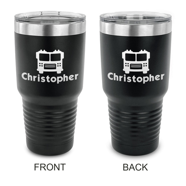 Custom Firetrucks 30 oz Stainless Steel Tumbler - Black - Double Sided (Personalized)