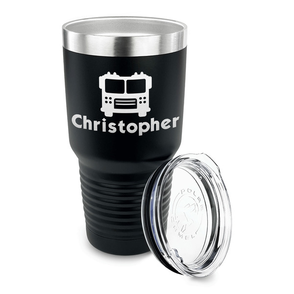 Firetrucks 30 oz Stainless Steel Ringneck Tumblers - Black - LID OFF