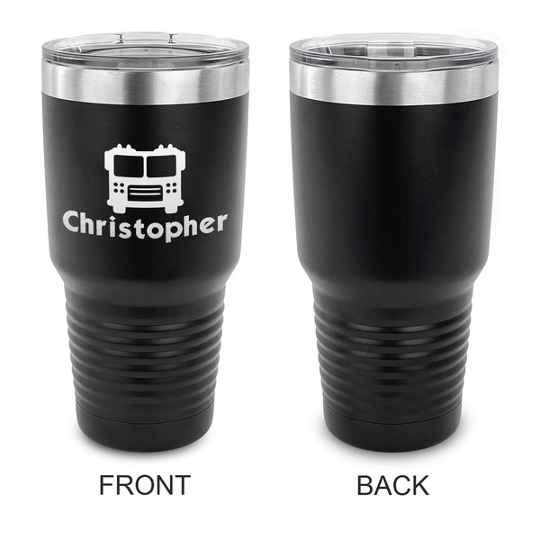 Firetrucks 30 oz Stainless Steel Ringneck Tumblers - Black - Single Sided - APPROVAL