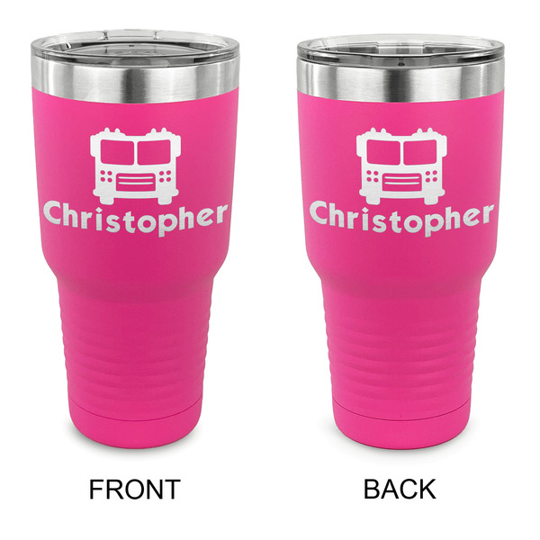 Custom Firetrucks 30 oz Stainless Steel Tumbler - Pink - Double Sided (Personalized)