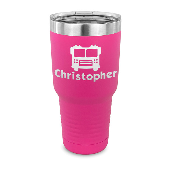 Custom Firetrucks 30 oz Stainless Steel Tumbler - Pink - Single Sided (Personalized)