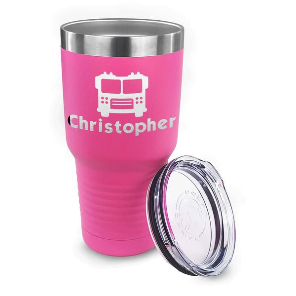 Firetrucks 30 oz Stainless Steel Ringneck Tumblers - Pink - LID OFF