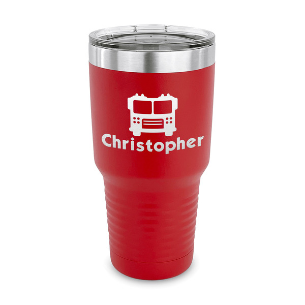 Custom Firetrucks 30 oz Stainless Steel Tumbler - Red - Single Sided (Personalized)