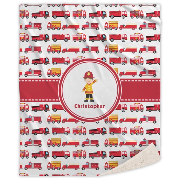 Custom Firetrucks Sherpa Throw Blanket (Personalized)
