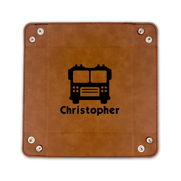 Firetrucks 6" x 6" Leatherette Snap Up Tray - FLAT FRONT