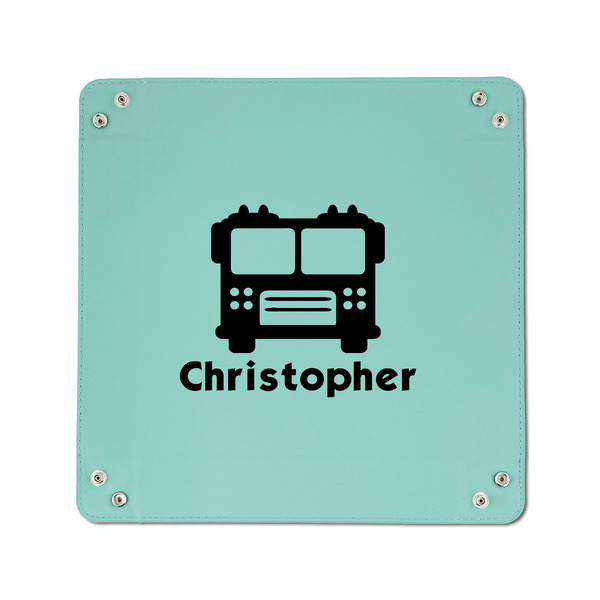 Firetrucks 6" x 6" Teal Leatherette Snap Up Tray - APPROVAL
