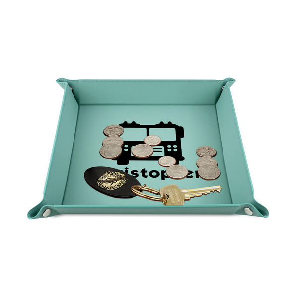 Firetrucks 6" x 6" Teal Leatherette Snap Up Tray - STYLED