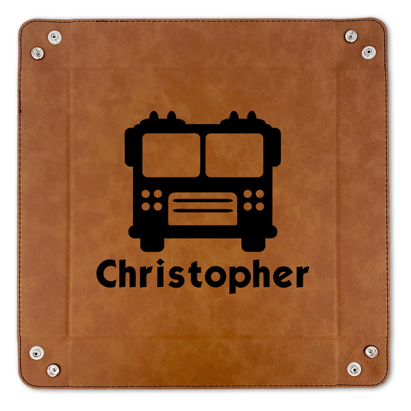Firetrucks 9" x 9" Leatherette Snap Up Tray - APPROVAL (FLAT)