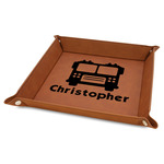 Firetrucks Faux Leather Dice Tray - 9" x 9" - Rawhide (Personalized)