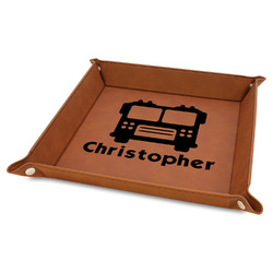 Firetrucks Faux Leather Dice Tray - 9" x 9" - Rawhide (Personalized)